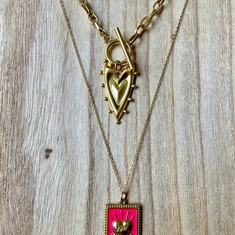 Stainless steel gold plated ALL ABOUT HEARTS necklaces set (2 pcs)